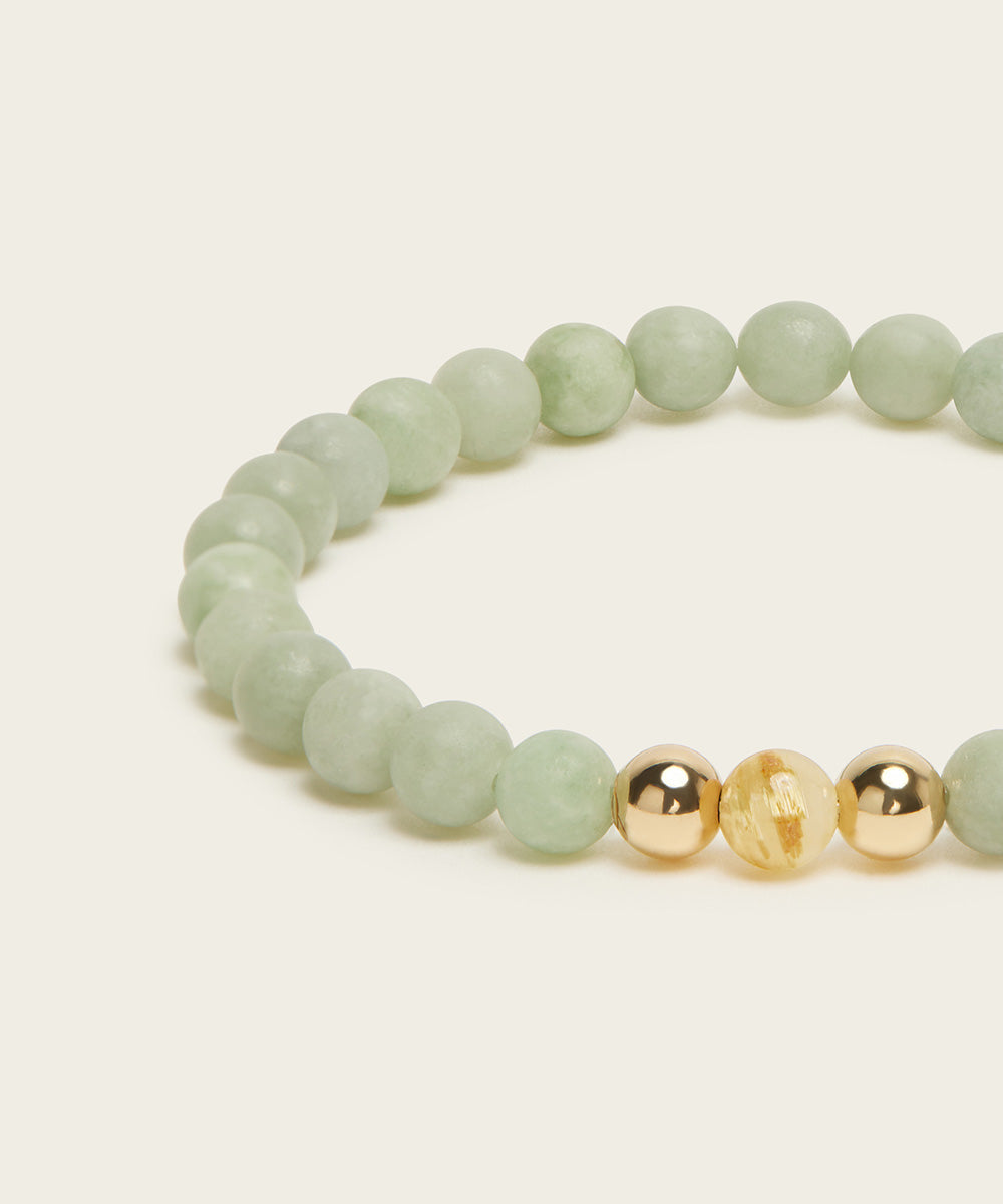INNER ABUNDANCE BRACELET WITH RUTILATED QUARTZ & BURMESE JADE