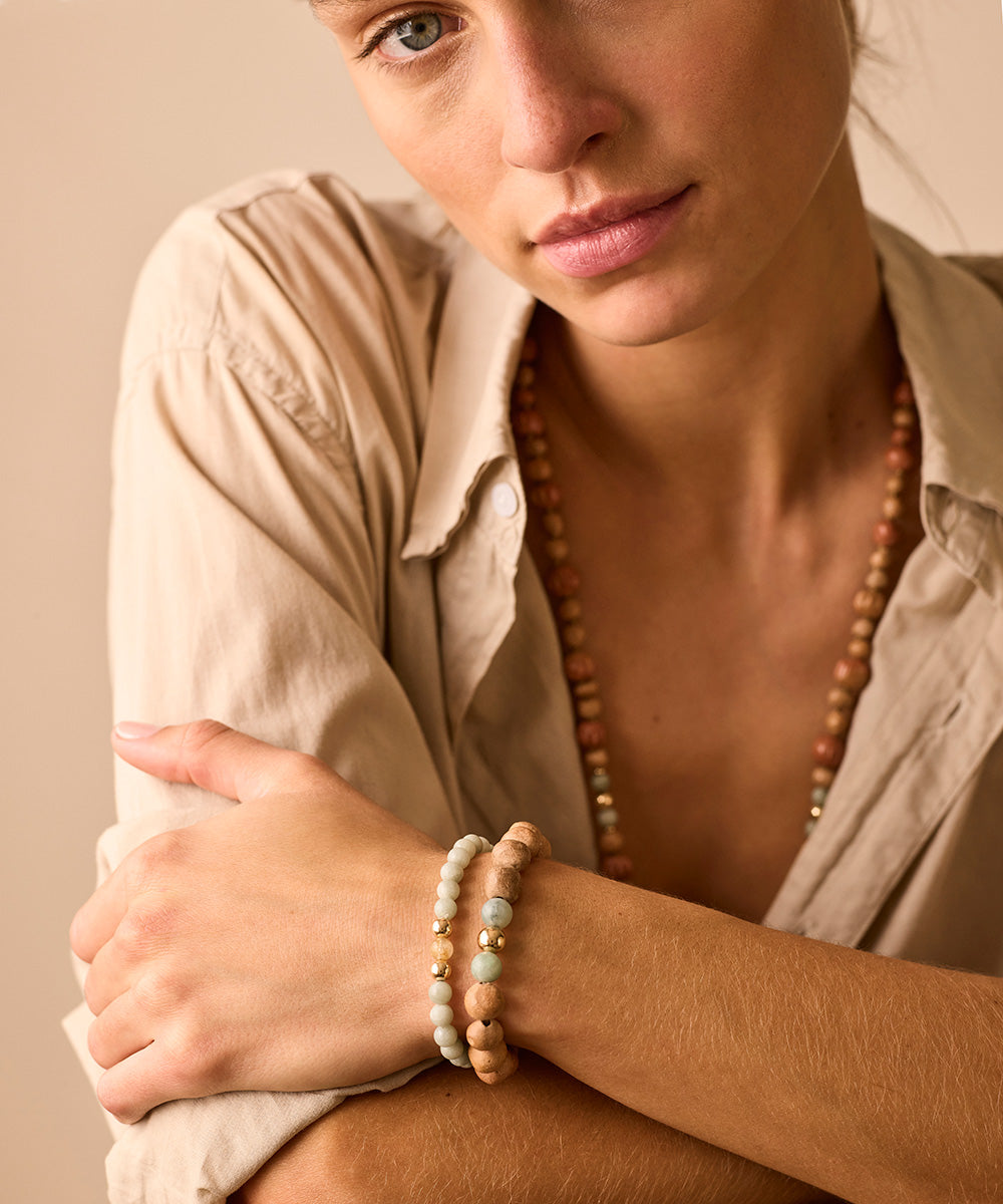 INNER ABUNDANCE BRACELET WITH RUTILATED QUARTZ & BURMESE JADE