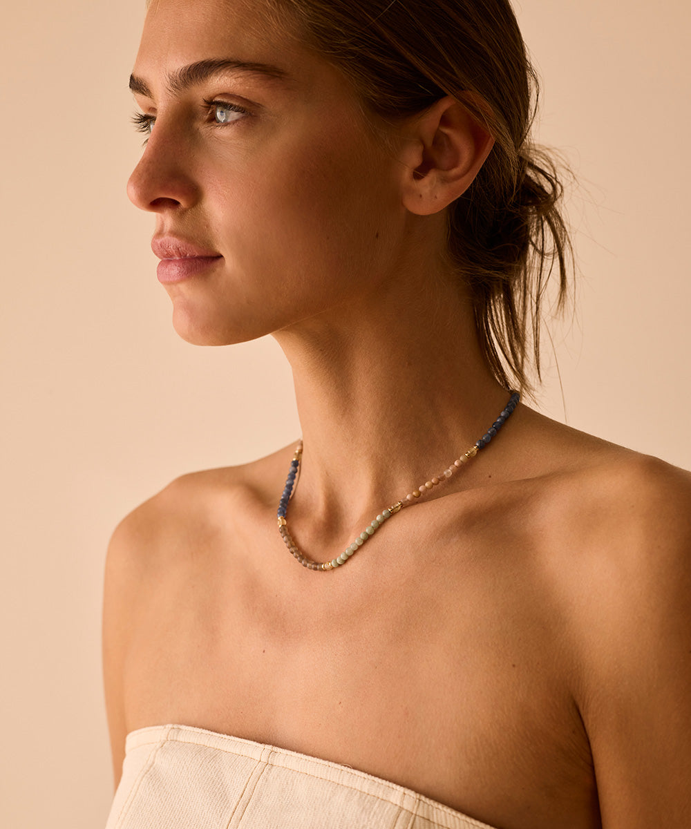 INNER LIGHT NECKLACE WITH RUTILATED QUARTZ, JADE, KYANITE, SUNSTONE & MOONSTONE