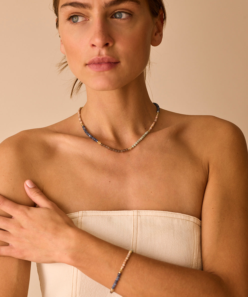INNER LIGHT NECKLACE WITH RUTILATED QUARTZ, JADE, KYANITE, SUNSTONE & MOONSTONE