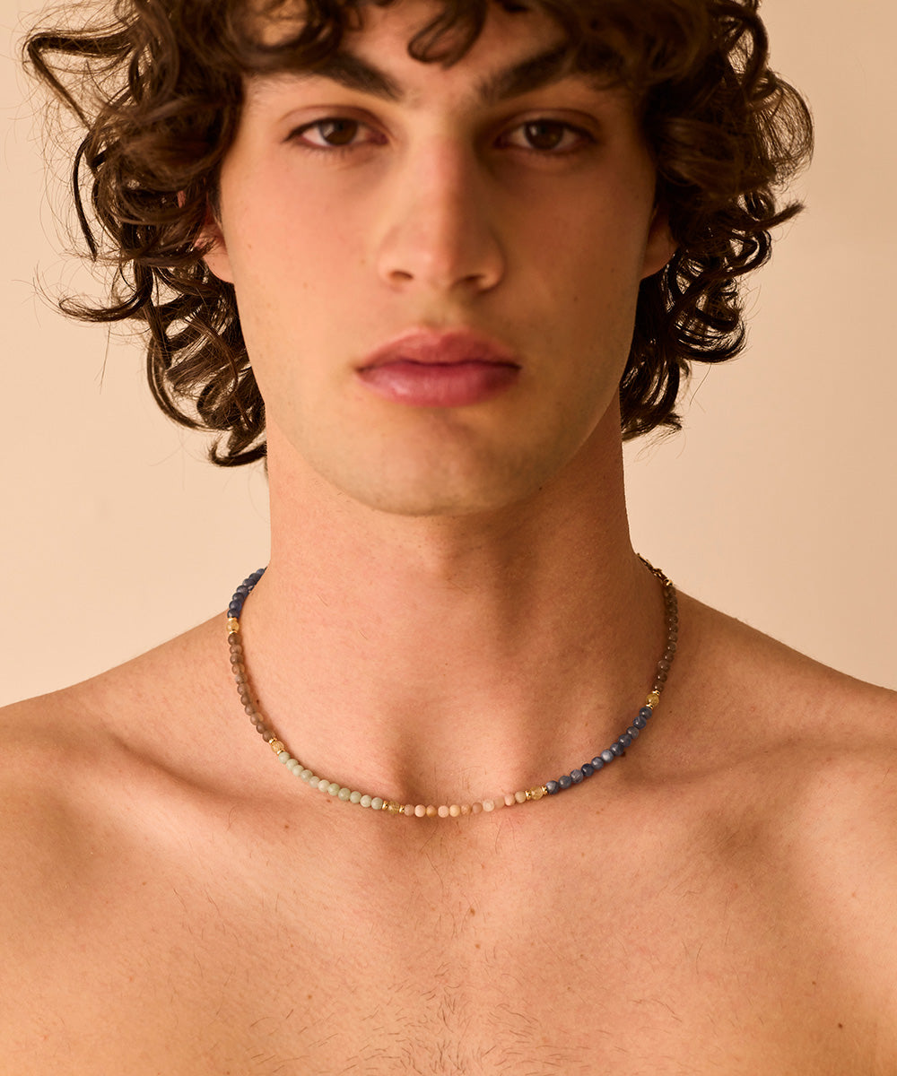 INNER LIGHT NECKLACE WITH RUTILATED QUARTZ, JADE, KYANITE, SUNSTONE & MOONSTONE