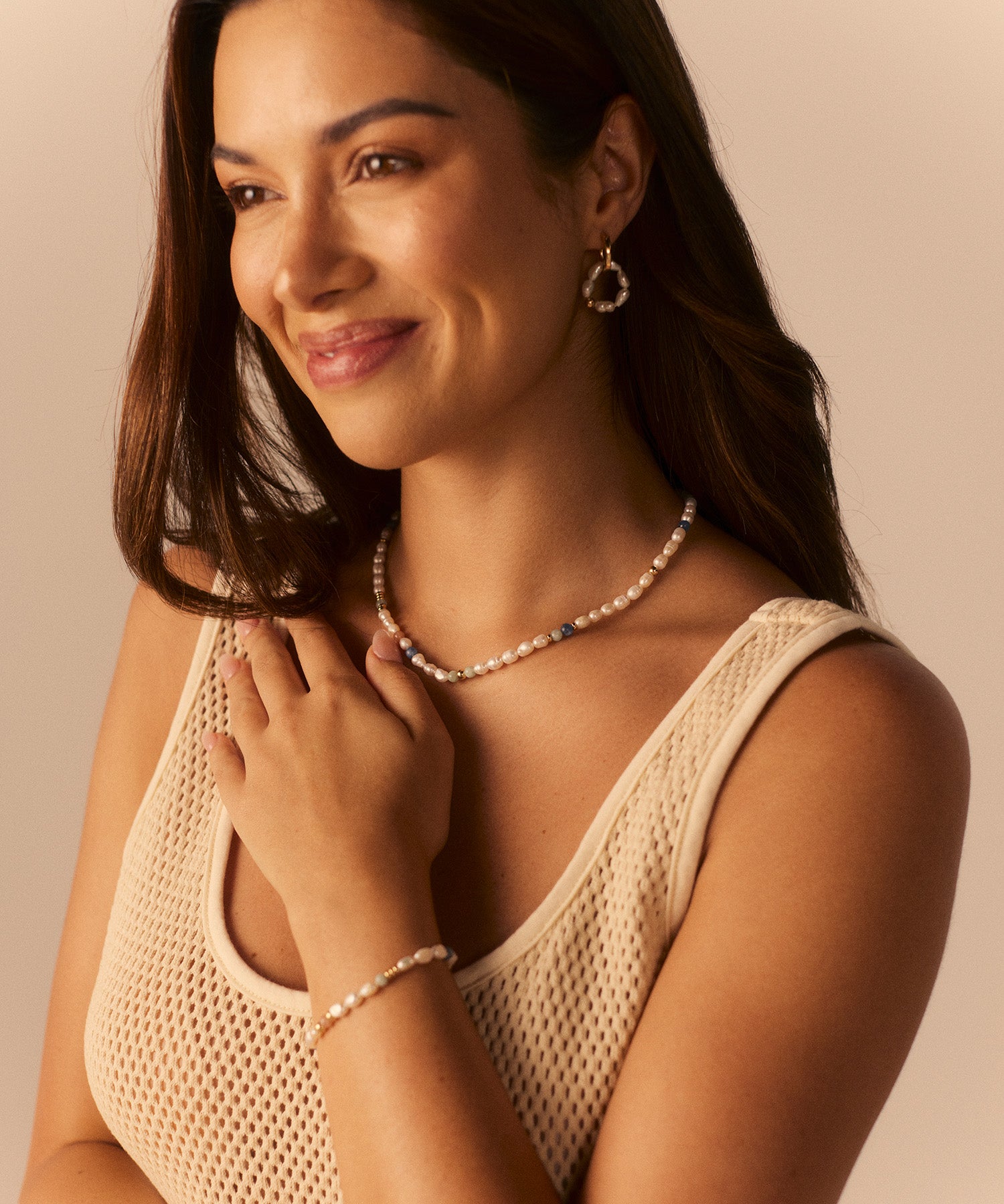 ISLAND DREAMS NECKLACE WITH PEARL, KYANITE, SUNSTONE & JADE