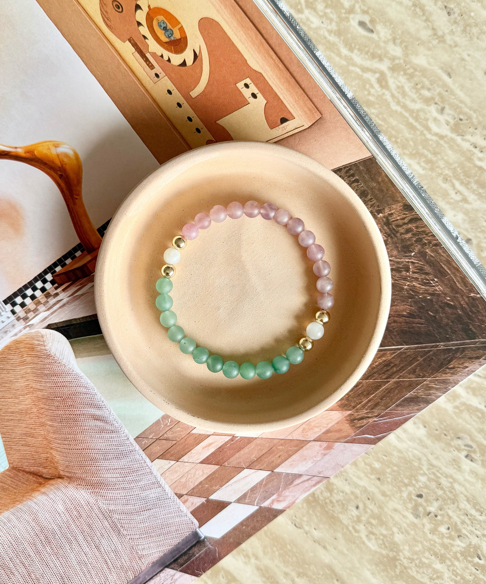 THE MOON GODDESS BRACELET WITH MOONSTONE, ROSE QUARTZ & AVENTURINE