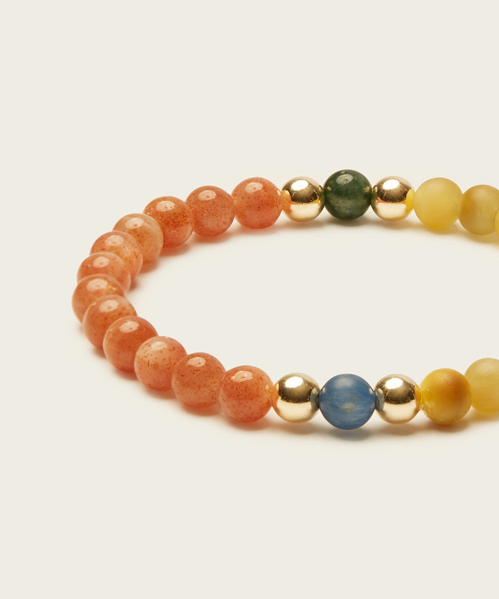 THE SUN GOD BRACELET WITH SUNSTONE, GOLDEN TIGER'S EYE, KYANITE & JADE