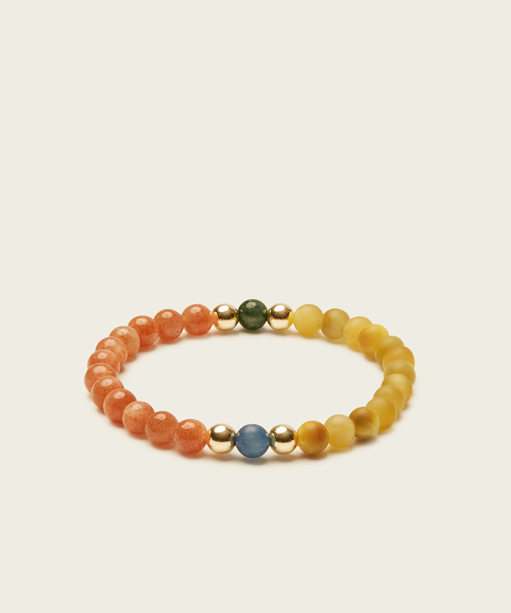 THE SUN GOD BRACELET WITH SUNSTONE, GOLDEN TIGER'S EYE, KYANITE & JADE