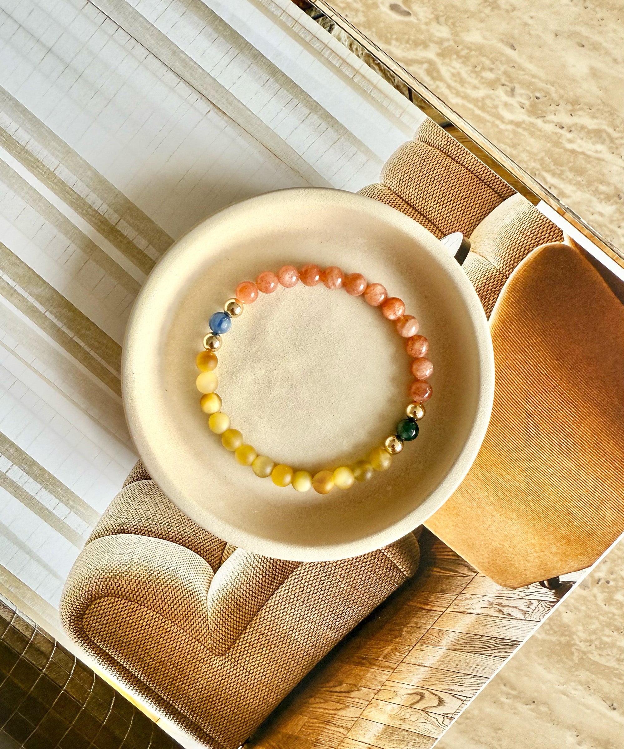 THE SUN GOD BRACELET WITH SUNSTONE, GOLDEN TIGER'S EYE, KYANITE & JADE