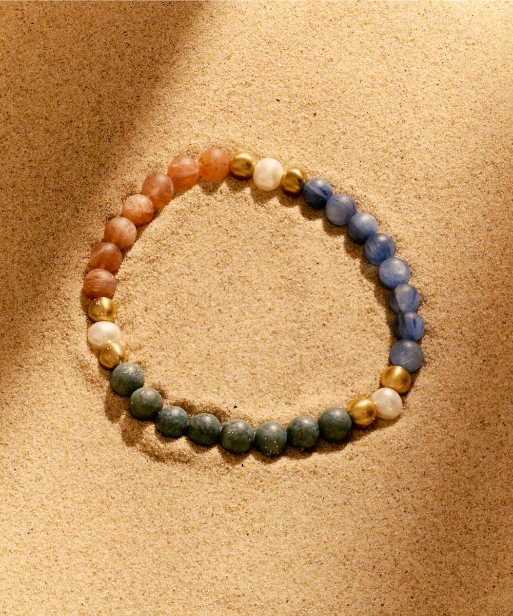 WANDERLUST DREAMS BRACELET WITH KYANITE, SUNSTONE, JADE & PEARL