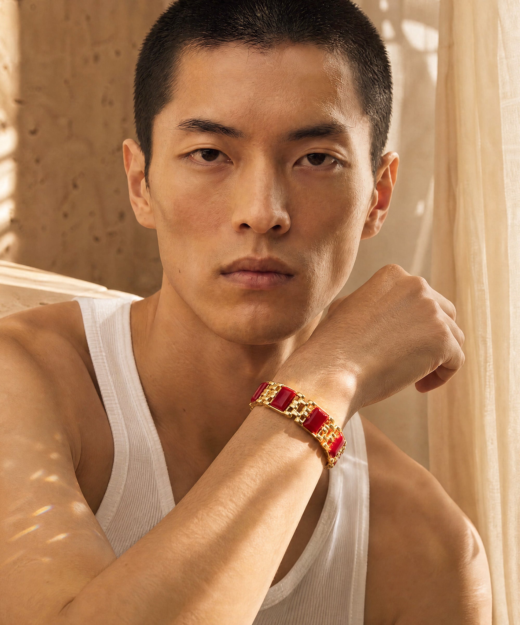 WARRIOR CUFF BRACELET WITH RED AGATE (LIMITED-EDITION)