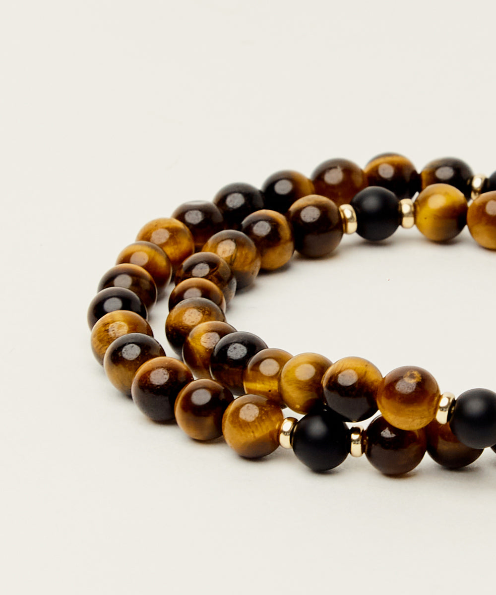COURAGE WRAP BRACELET WITH TIGERS EYE & ONYX