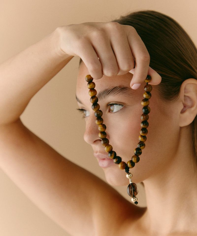 ABUNDANCE WORRY BEADS WITH TIGER'S EYE & SMOKY QUARTZ