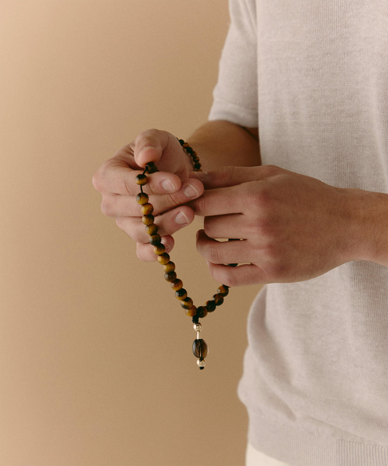 ABUNDANCE WORRY BEADS WITH TIGER'S EYE & SMOKY QUARTZ