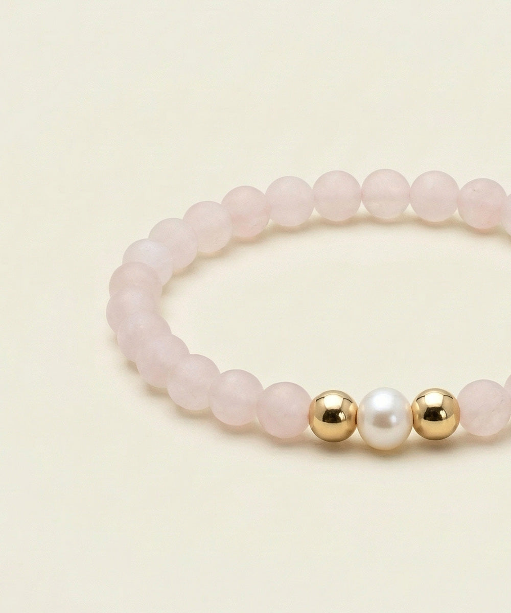 ABUNDANT HEART BRACELET WITH PEARL & ROSE QUARTZ