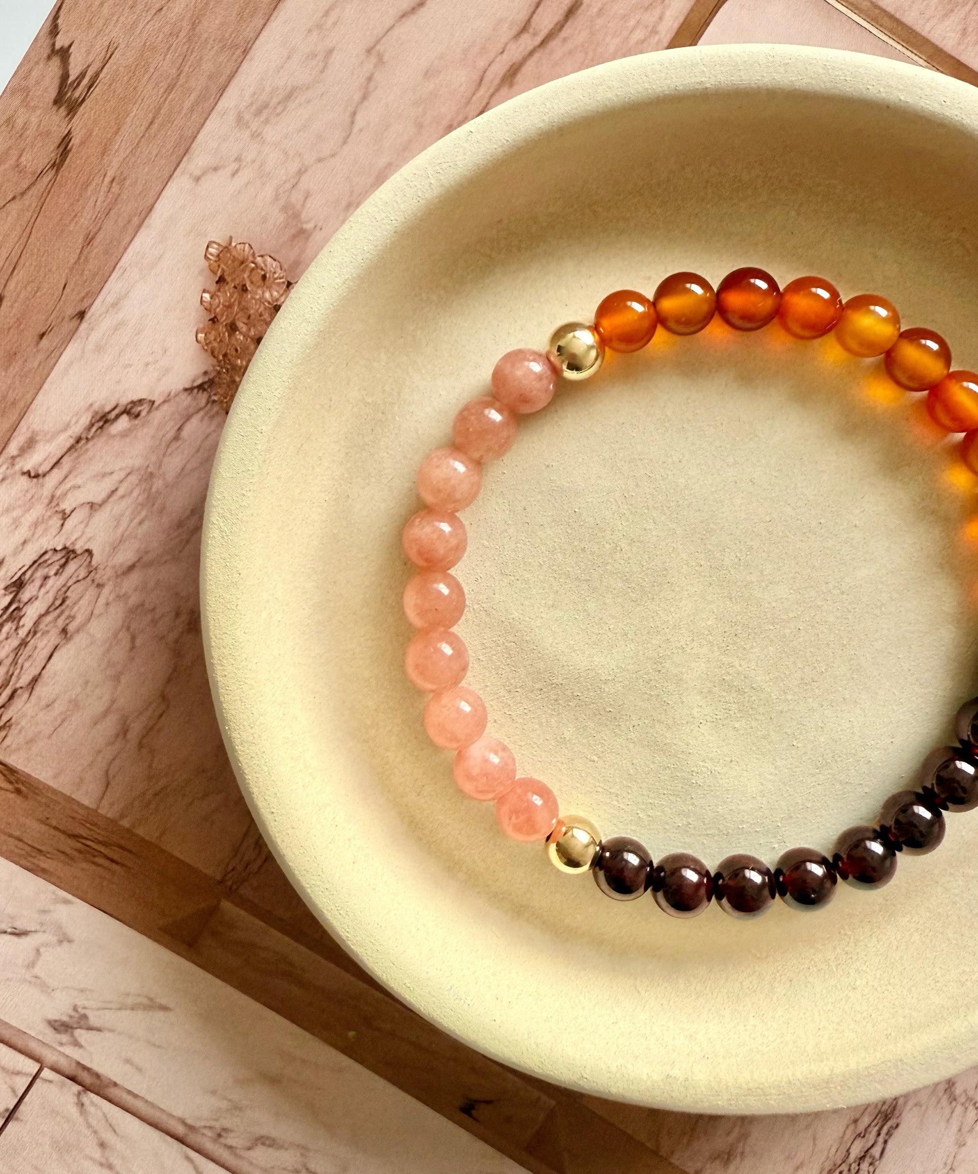 ARIES LIFE FORCE BRACELET WITH CARNELIAN, GARNET & SUNSTONE