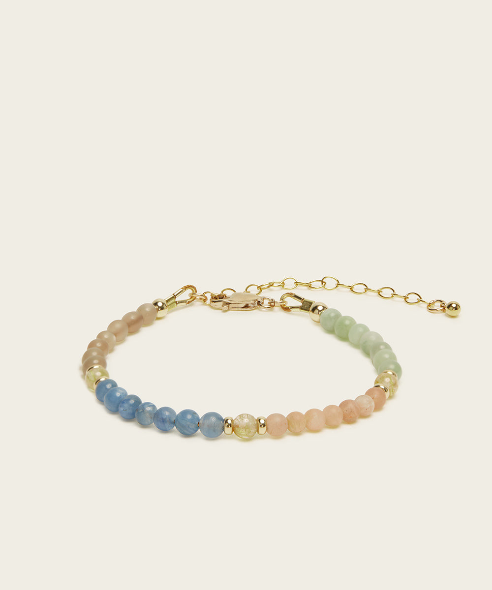 INNER LIGHT BRACELET WITH RUTILATED QUARTZ, JADE, KYANITE, SUNSTONE & MOONSTONE