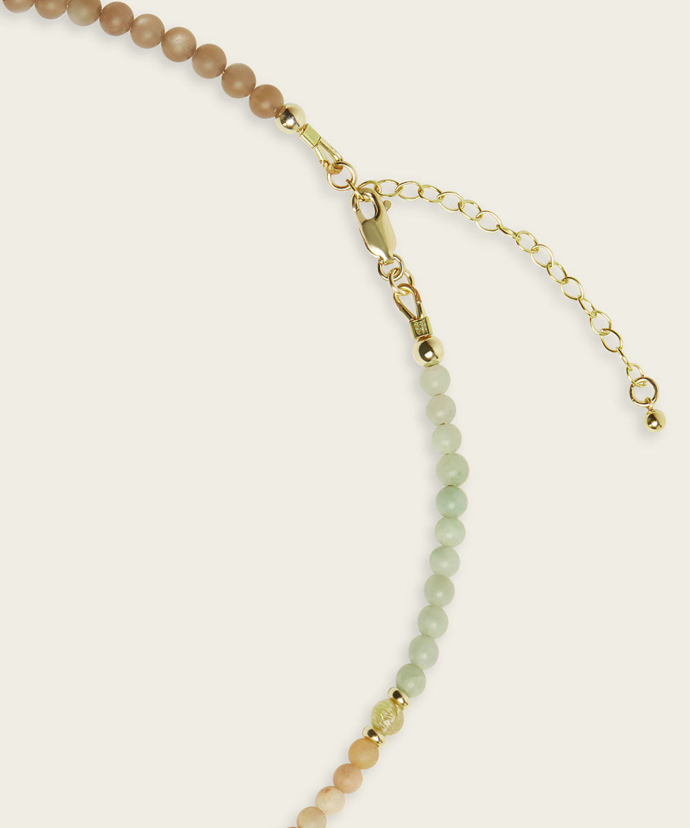 INNER LIGHT NECKLACE WITH RUTILATED QUARTZ, JADE, KYANITE, SUNSTONE & MOONSTONE