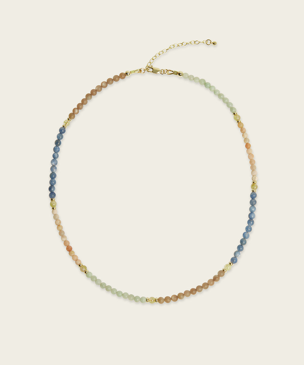 INNER LIGHT NECKLACE WITH RUTILATED QUARTZ, JADE, KYANITE, SUNSTONE & MOONSTONE