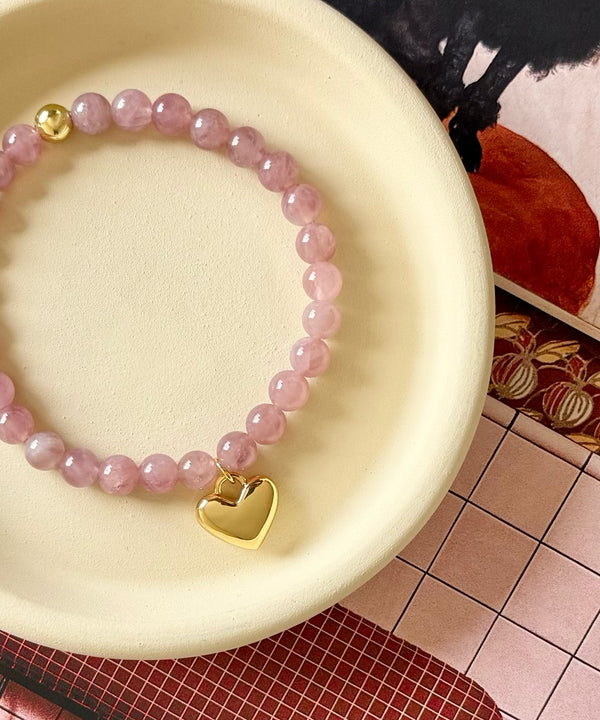 LOVING HEART BRACELET WITH MADAGASCAR ROSE QUARTZ