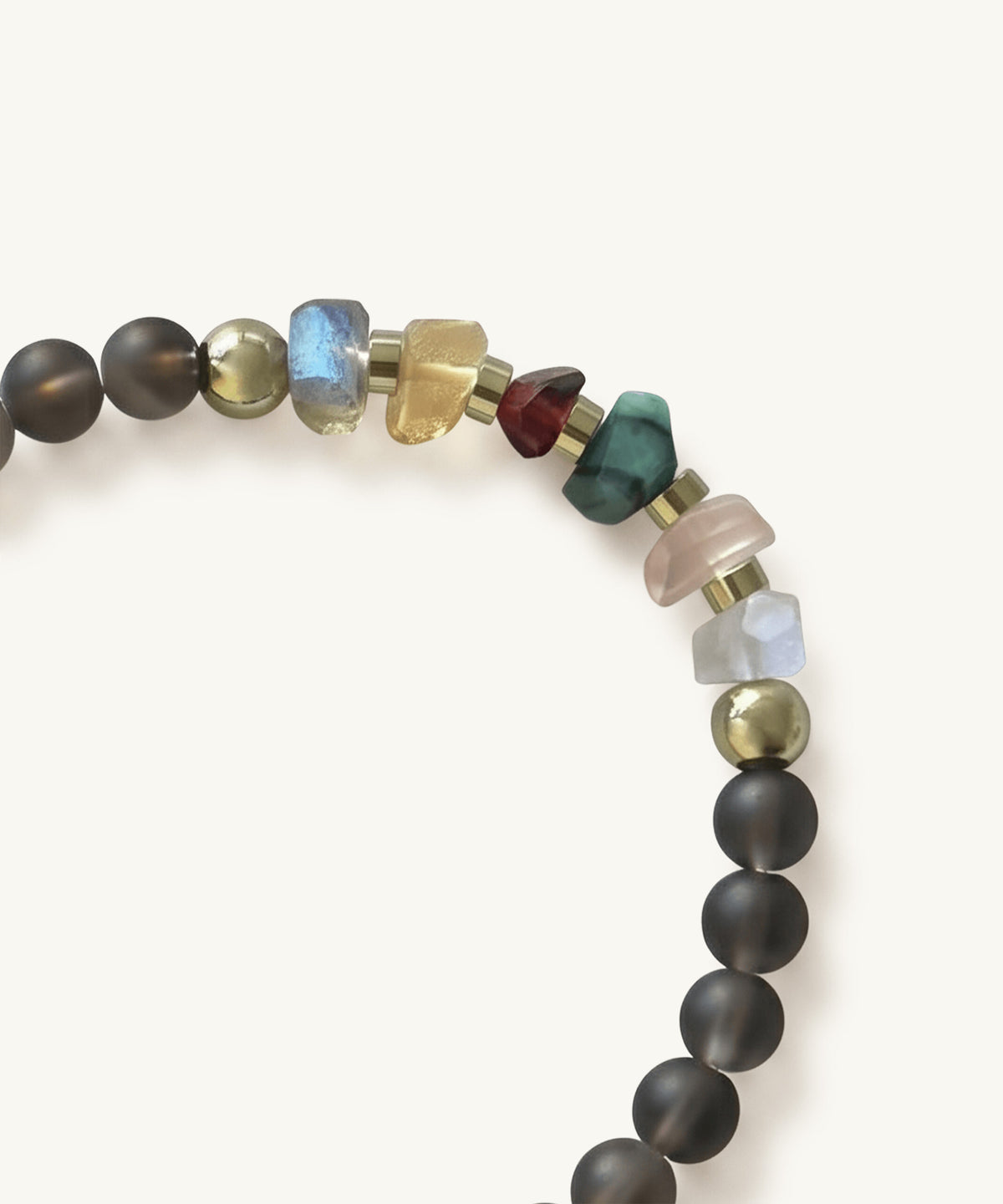ODYSSEY BRACELET WITH MOONSTONE, CITRINE, LABRADORITE, GARNET, EMERALD, ROSE QUARTZ & SMOKY QUARTZ