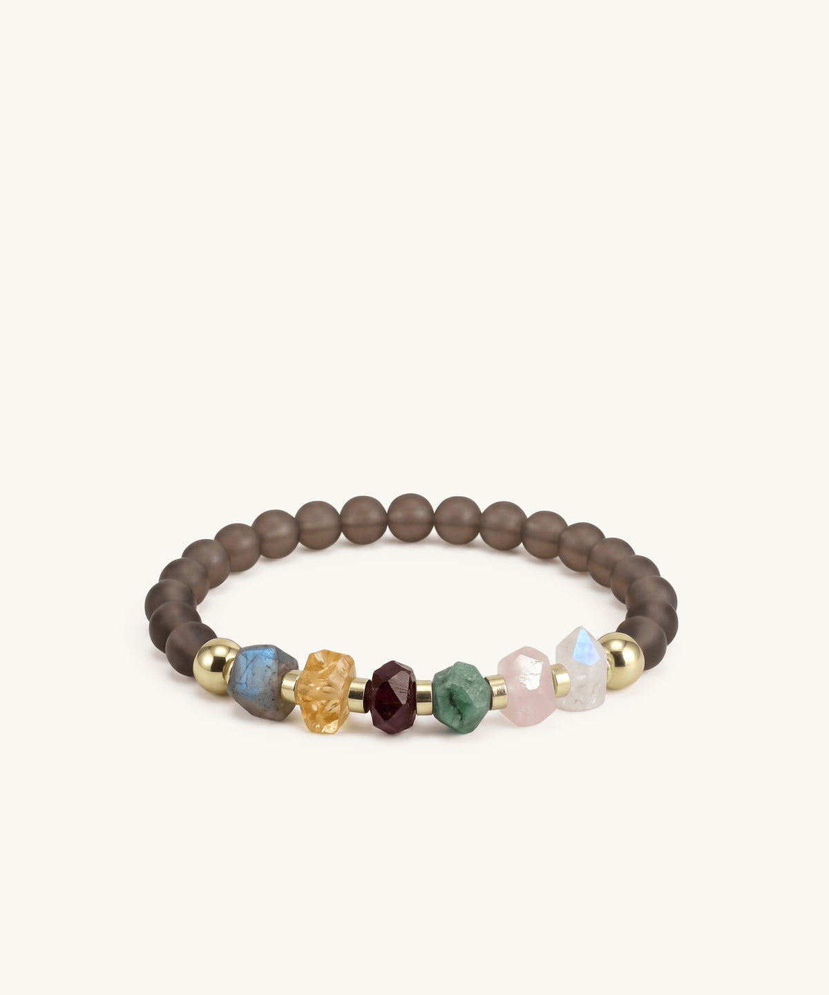 ODYSSEY BRACELET WITH MOONSTONE, CITRINE, LABRADORITE, GARNET, EMERALD, ROSE QUARTZ & SMOKY QUARTZ