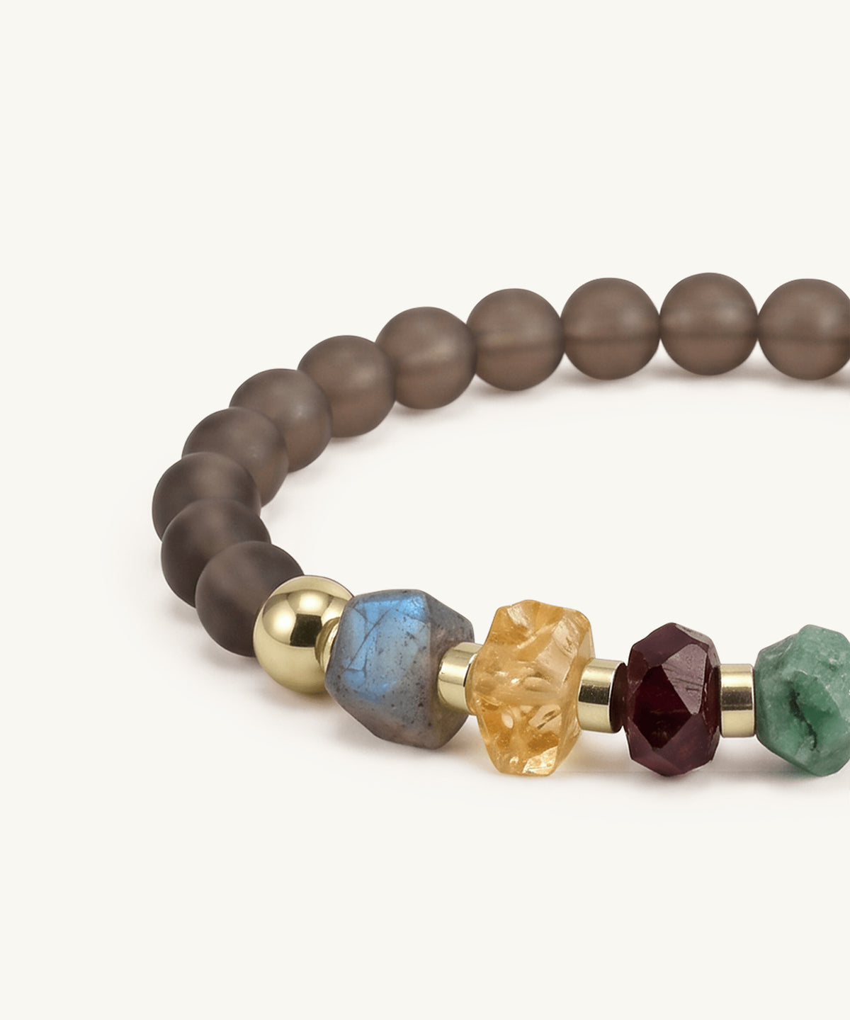 ODYSSEY BRACELET WITH MOONSTONE, CITRINE, LABRADORITE, GARNET, EMERALD, ROSE QUARTZ & SMOKY QUARTZ