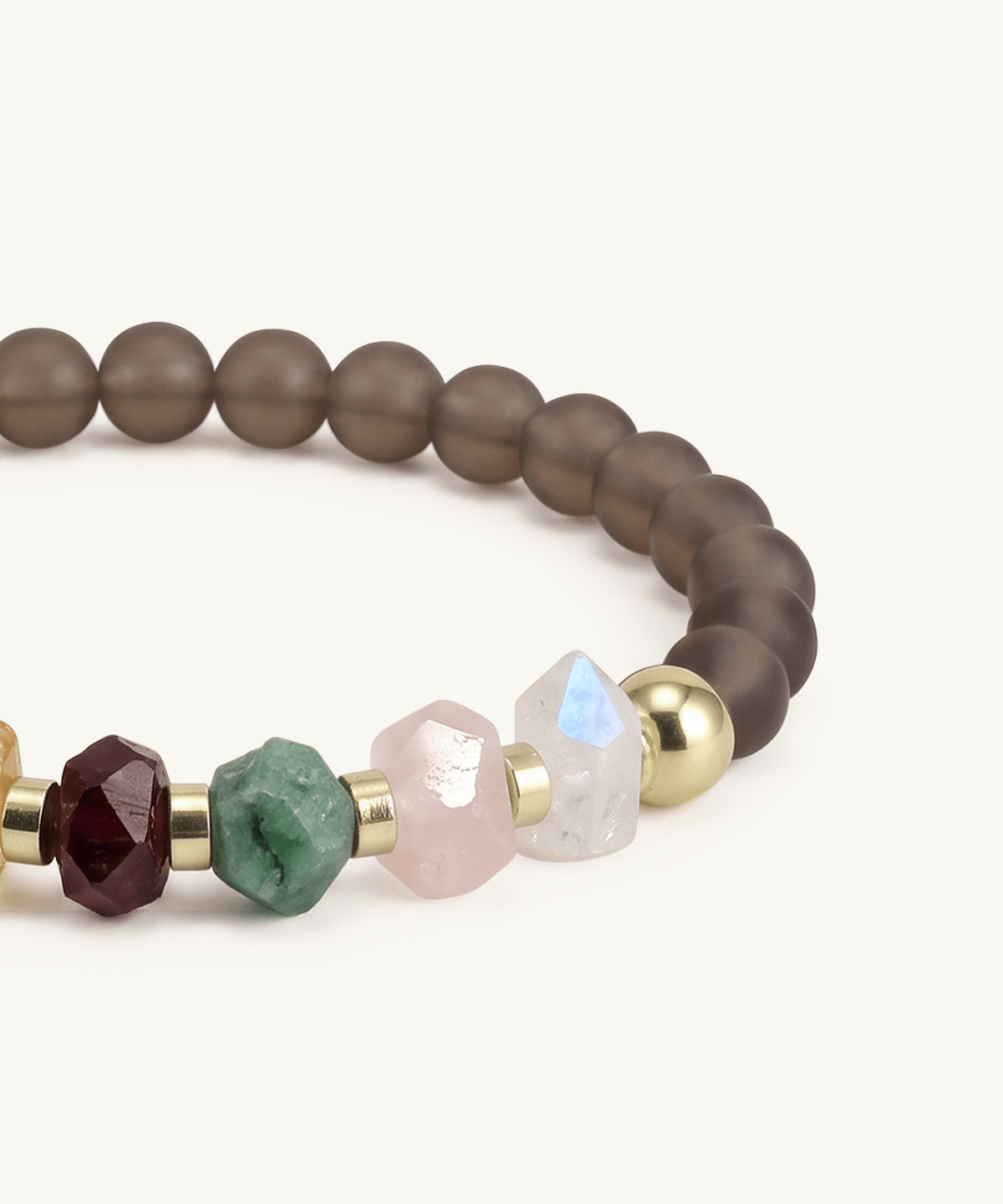 ODYSSEY BRACELET WITH MOONSTONE, CITRINE, LABRADORITE, GARNET, EMERALD, ROSE QUARTZ & SMOKY QUARTZ