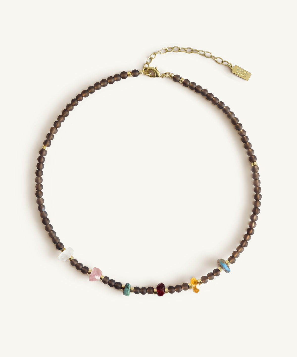 ODYSSEY NECKLACE WITH MOONSTONE, CITRINE, LABRADORITE, GARNET, EMERALD, ROSE QUARTZ & SMOKY QUARTZ