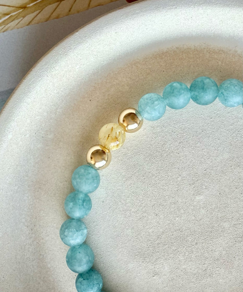 PISCES TRANSFORMATION BRACELET WITH GOLD RUTILATED QUARTZ & AQUAMARINE