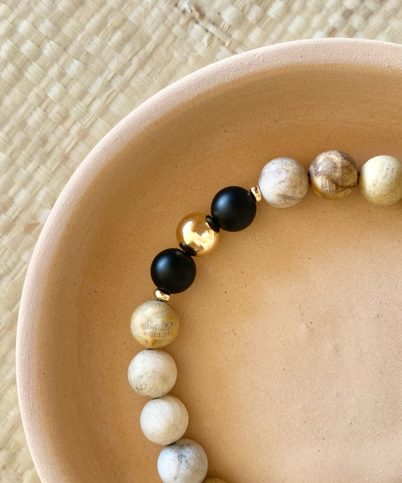 SILENT STRENGTH BRACELET WITH FOSSIL CORAL & ONYX (LIMITED-EDITION)