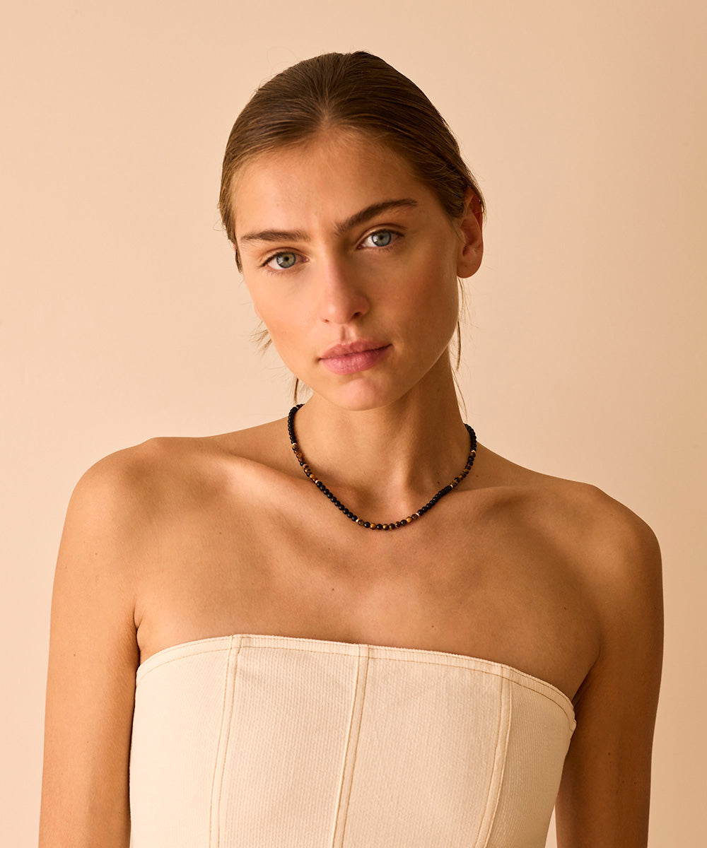 THE FEARLESS WARRIOR NECKLACE WITH TIGER'S EYE & ONYX