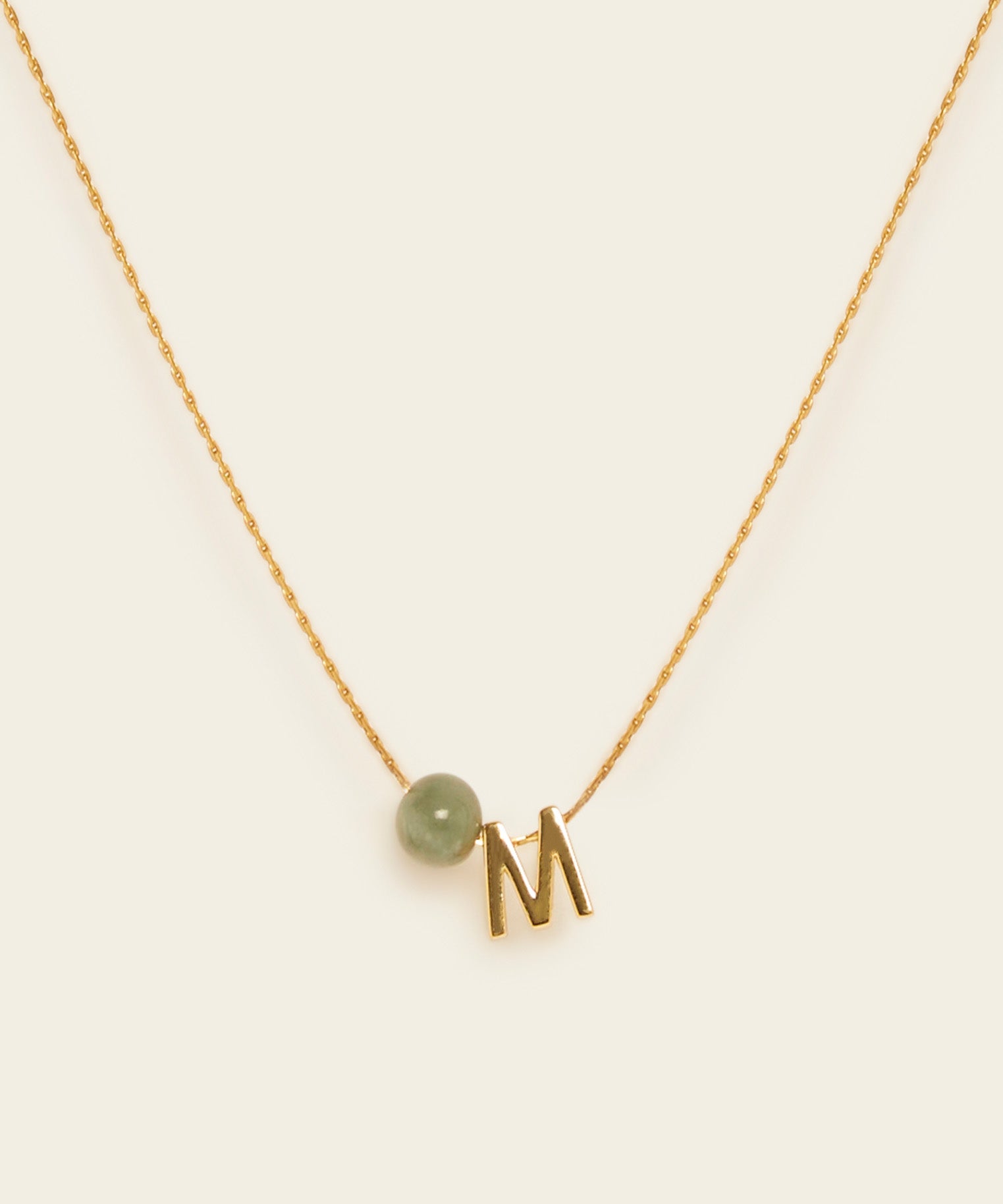 LETTER NECKLACE WITH JADE (ABUNDANCE)