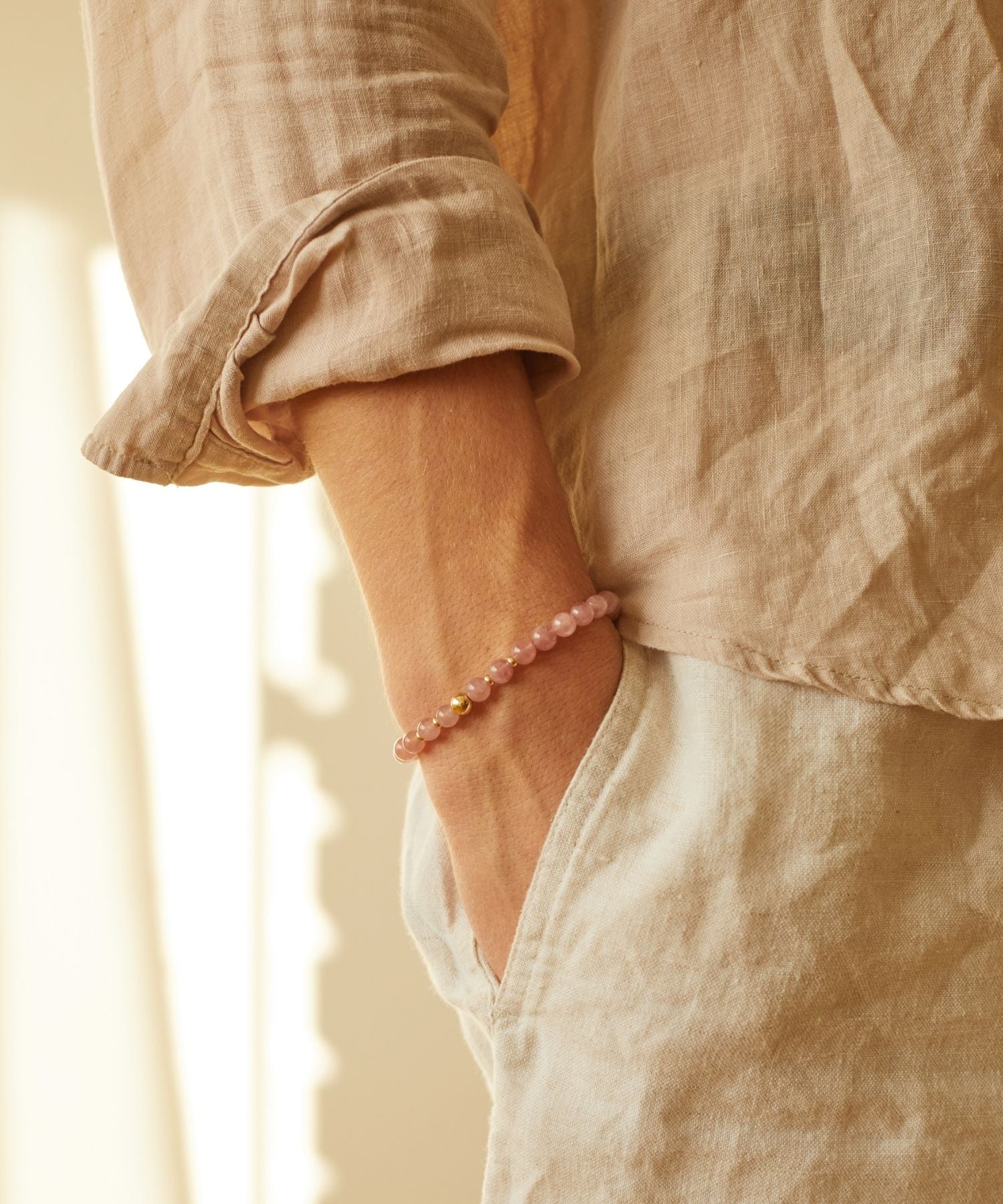 LOVE BRACELET WITH MADAGASCAR ROSE QUARTZ