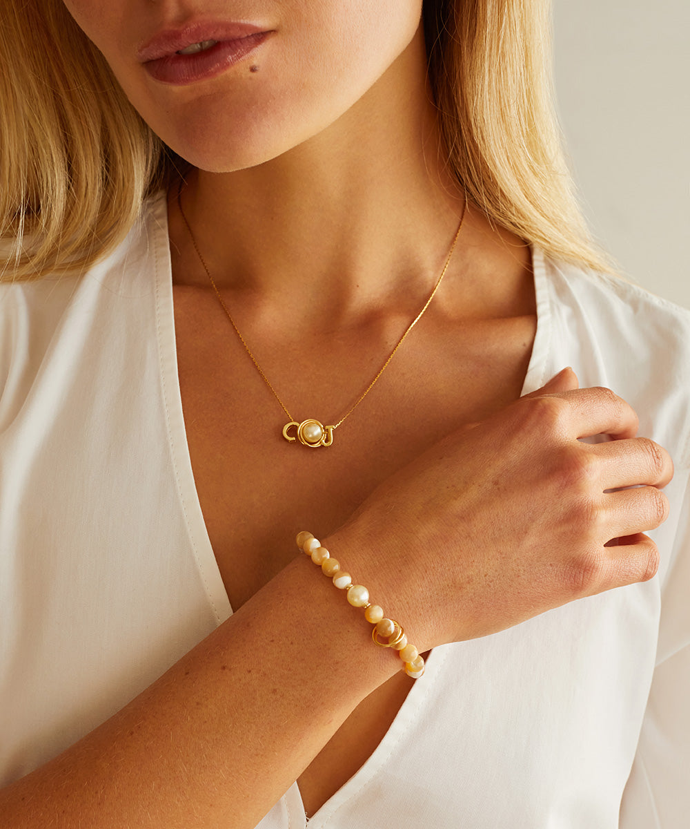 SOULMATES LETTER NECKLACE WITH AKOYA PEARL