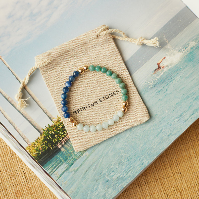Blue Amazonite and Gold Beaded Bracelet – Sophia James Designs