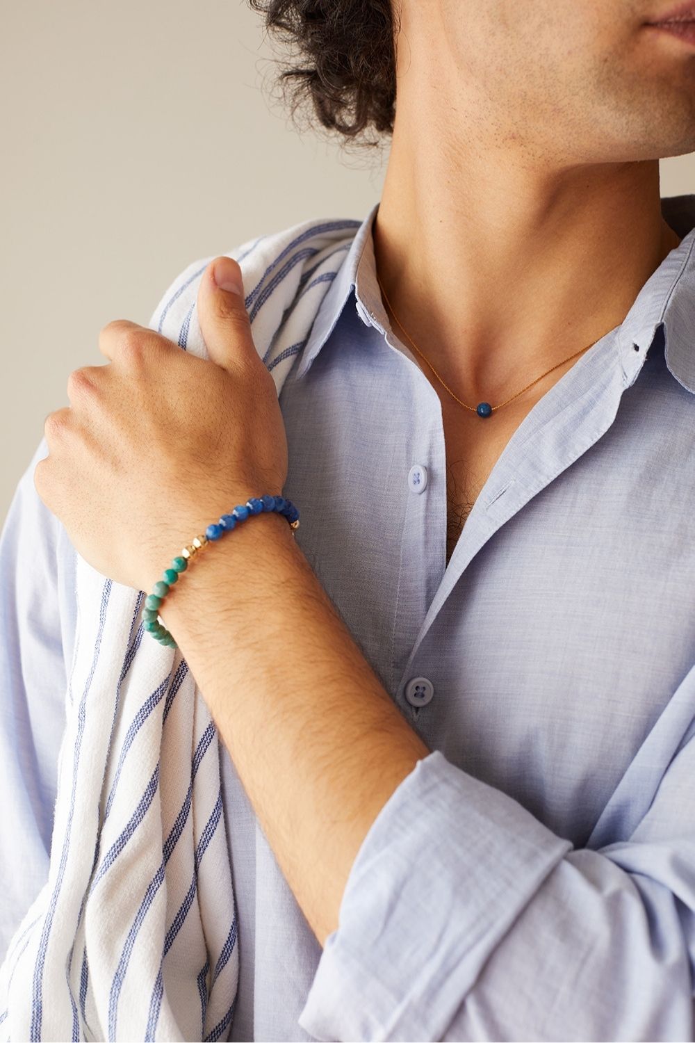 THE HALCYON BRACELET WITH AQUAMARINE, AMAZONITE & KYANITE