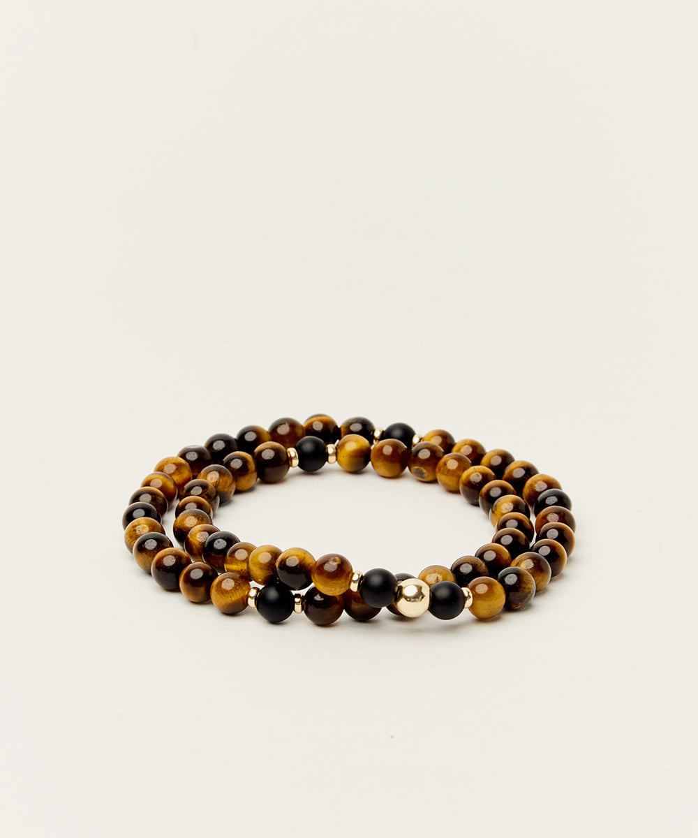 COURAGE WRAP BRACELET WITH TIGERS EYE & ONYX