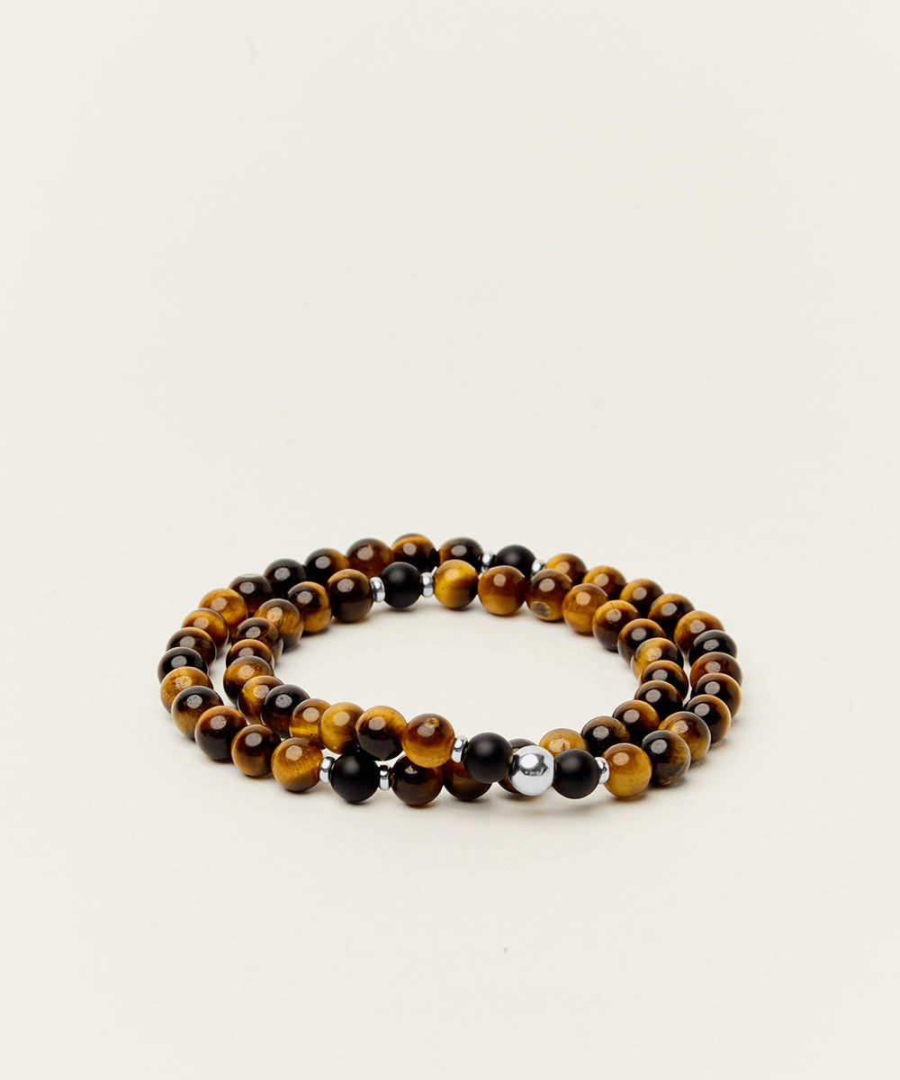 COURAGE WRAP BRACELET WITH TIGERS EYE & ONYX